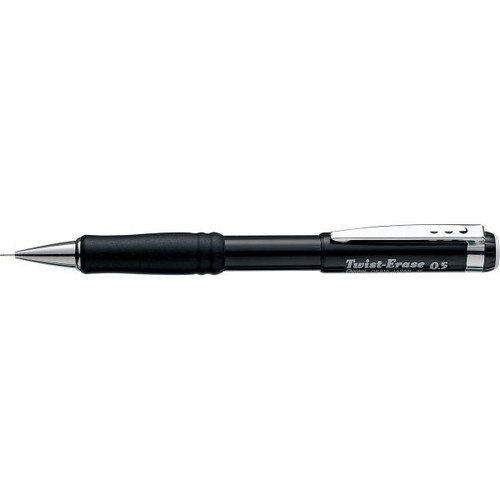 Pentel QE515 Twist-Erase Mechanical Pencil 0.5mm Lead Black Barrel, Box of 12