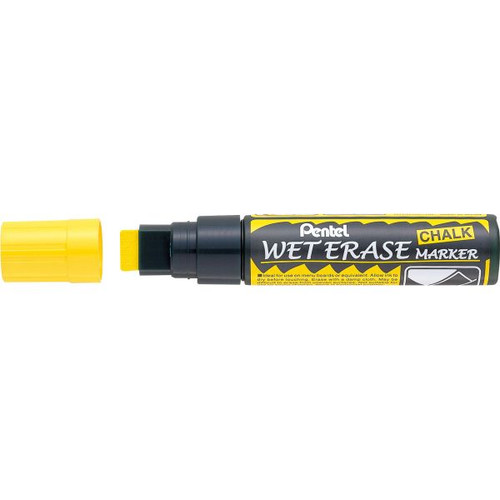 Pentel SMW56 Wet Erase Chalk Marker Jumbo Chisel Tip Yellow Ink, Each