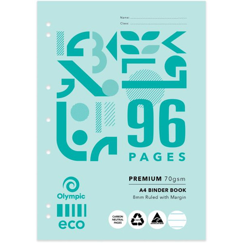 Olympic ECO Binder Book 70gsm B896 A4 96 Page 8mm with Margin (198877)