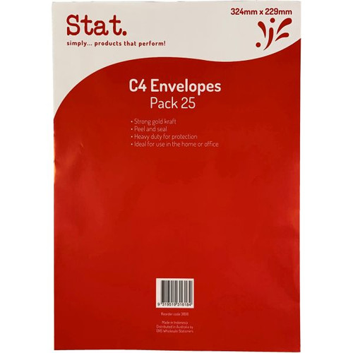 Stat Peel And Seal Gold Envelope C4 Kraft Pack of 25