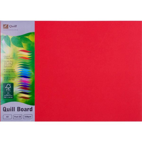 Quill Coloured Board 210gsm A3 - Red, Pack of 25 (90402)