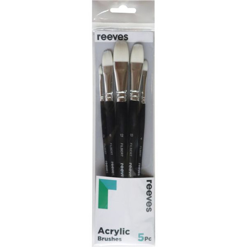 Reeves Acrylic Brushes Short Handle Set of 5 (Filbert 2,4,8,10,12)