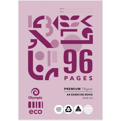 Olympic Eco Exercise Book EY39P A4 Ruled Year 3/4 96 Pages Pack of 10