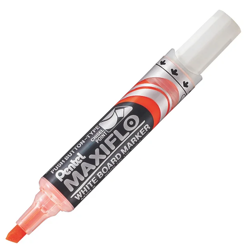 Pentel MWL6 Maxiflo Whiteboard Marker Chisel Point 3.0-7.0mm Orange, Box of 12