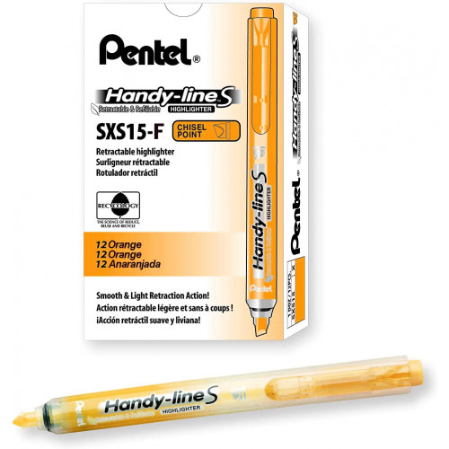 Pentel SXS15 Handy-Line S Retractable Refillable Highlighter Orange, Each