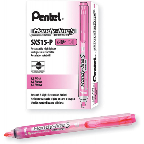 Pentel SXS15 Handy-Line S Retractable Refillable Highlighter Pink, Each