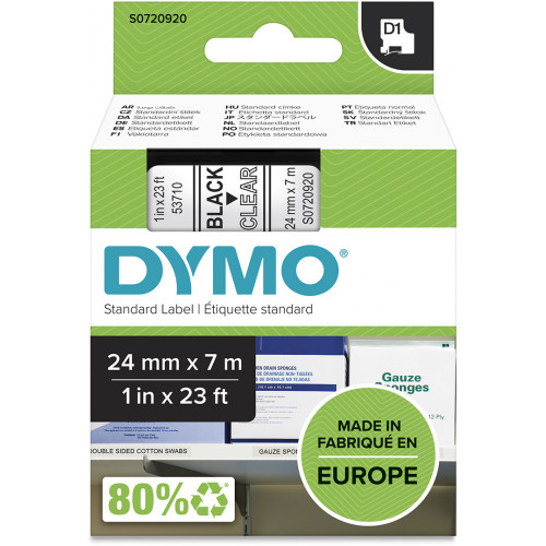 24MM BLK ON CLEAR DYMO TAPE