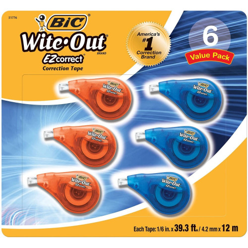 BIC Wite-Out EZ Correct Correction Tape (WOTAPP21-Z-WHI) Pack of 6