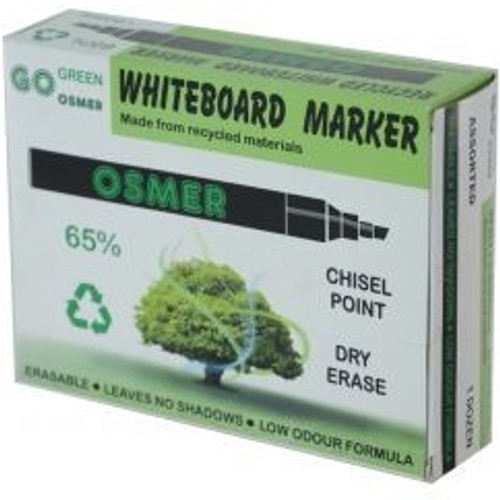OSMER CHISEL TIP WHITEBOARD MARKERS DOZEN - ASSORTED 4 COLOURS (Pack of 12)
