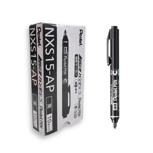 Pentel NXS15 Retractable Permanent Marker Bullet Point 0.9mm Black, Box of 10