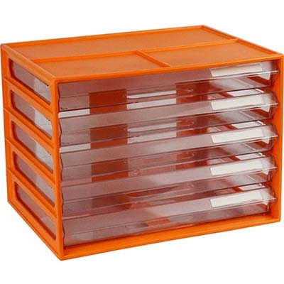 ITALPLAST A4 Document Cabinet 5 Drawer (Landscape) - Mandarin/ Clear, Each