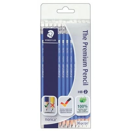 STAEDTLER 132 NORICA PENCIL with ERASER TIP, GRAPHITE HB BX12