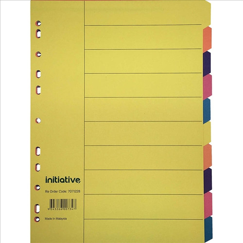 INITIATIVE DIVIDERS MANILLA 10 TAB A4 BRIGHT COLOURS *** While Stocks Last - please enquire to confirm availability ***