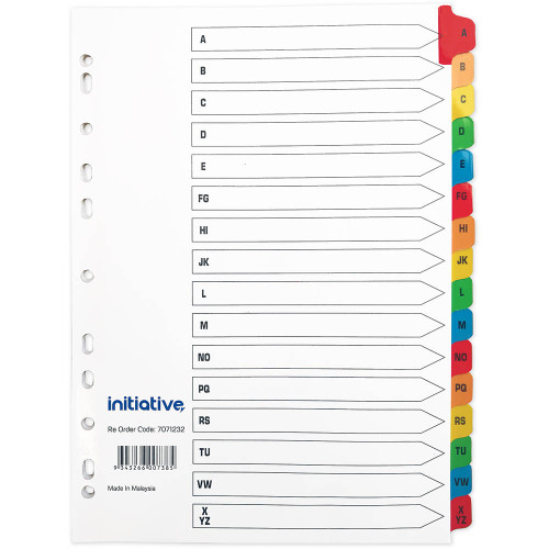 INITIATIVE DIVIDERS INDEX A4 A-Z TAB COLOURED