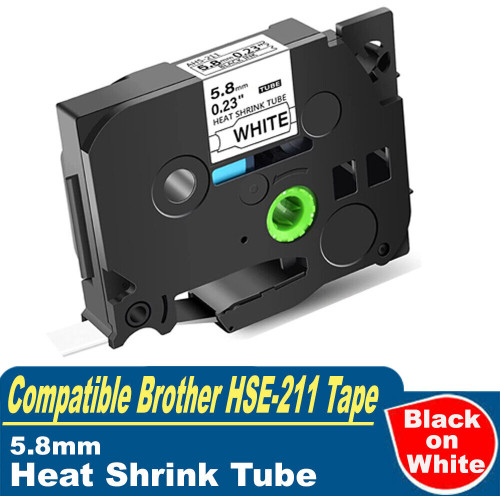 20 x Brother Compatible HSE-211 Heat Shrink Tube Tape 5.8mm Black on White AHS-211