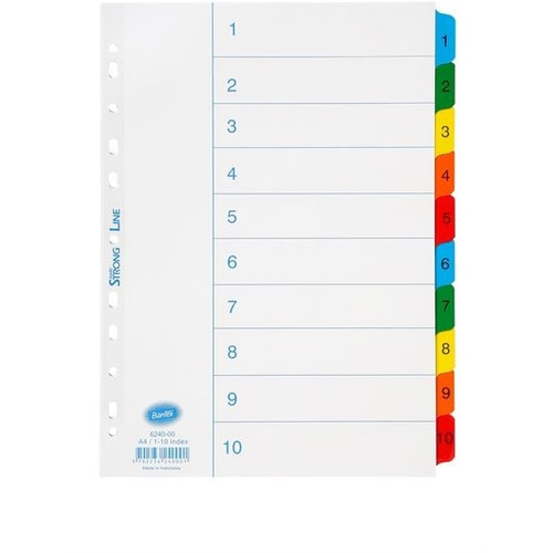 Bantex Indices 1-10 Mylar A4 Coloured Tabs (6240)