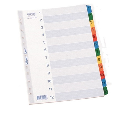 Bantex Indices 1-12 Coloured Mylar A4 Tabs (6241)