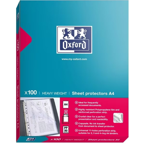 Oxford Sheet Protector A4 Heavy Weight PP 90 Micron Clear 100 Pack
