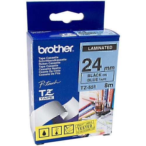 Brother TZe551 Labelling Tape Black on Blue 24mm x 8m Label Cassette