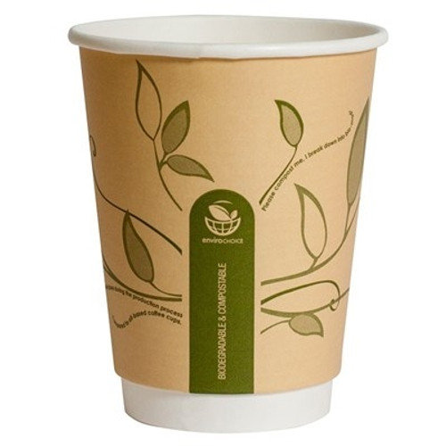 Coffee Cup Biodegradable & Compostable Double Wall Leaves Kraft 12oz Carton of 500