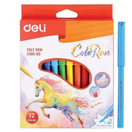 Deli Colorun Felt Tip Watercolour Washable Markers Bullet Tip 1.0mm Pack of 12 Assorted