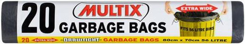 MULTIX GARBAGE BAGS DRAWTIGHT EXTRA WIDE ROLL 8CM X 7CM 56 LITRE 20S