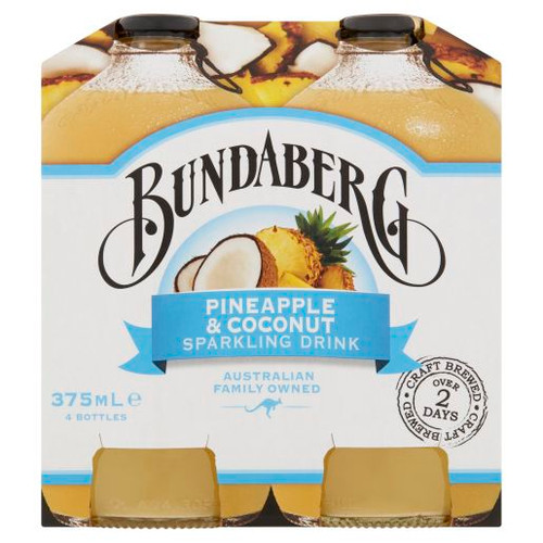 BUNDABERG PINEAPPLE & COCONUT SOFTDRINK 4X375ML