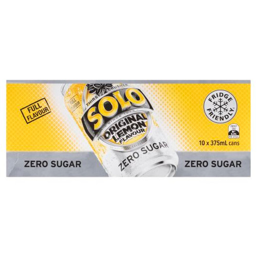 SOLO ZERO SUGAR LEMON SOFT DRINK 10X375M