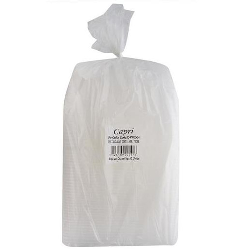 Capri Rectangular PP Microwavable Takeaway Container Clear 750ml, Pack of 50