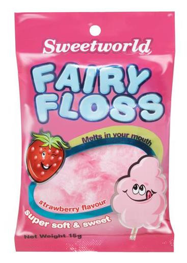 SWEETWORLD STRAWBERRY FAIRY FLOSS 15GM (Carton of 18)