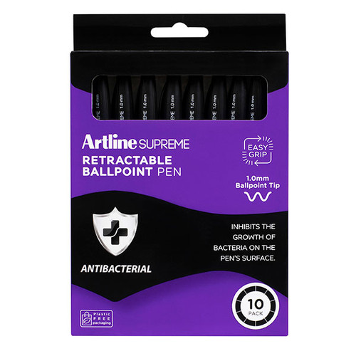 ARTLINE SUPREME RETRACTABLE BALLPOINT PEN R/BPP 1.0MM BLACK PK10