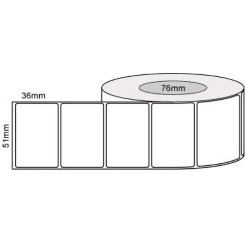 White Thermal Transfer Labels 51mm x 36mm, Permanent Adhesive, 76mm Core, (3000/Roll)