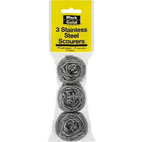 BLACK & GOLD STAINLESS STEEL SCOURERS 3PK