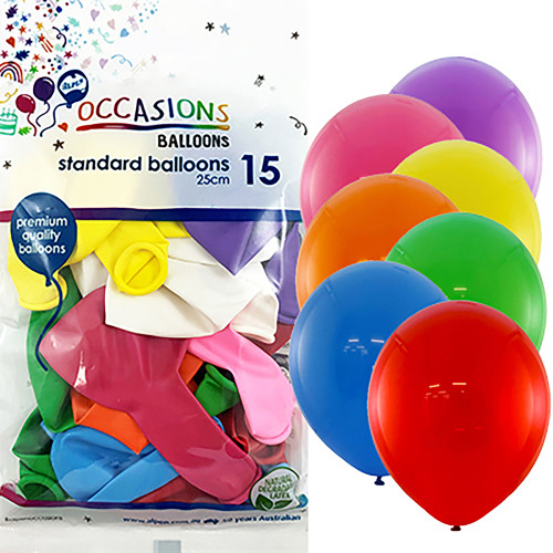Alpen Occasions Standard Balloons 25cm Assorted Colours Pack Of 15