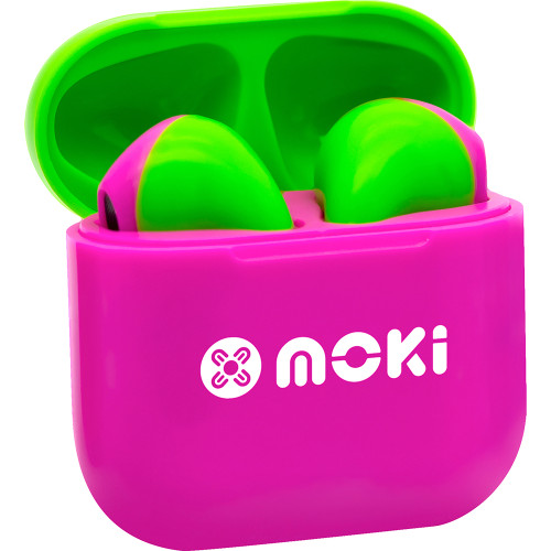 Moki MokiPods Volume Limited True Wireless Stereo Kids Mini Earphones Pink and Green