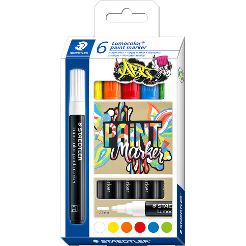 Staedtler 349 Lumocolor Paint Marker 2.4mm Bullet Tip - Assorted Pack of 6
