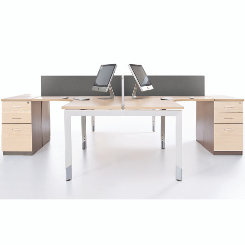 Sylex Oblique Corner Workstation 4 Person 3000 / 3000mmW + Pedestal Snow Maple
