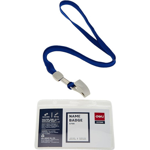 Deli Soft ID Pouch Name Badge and Blue Lanyard Horizontal Landscape 115 x 93 mm Card Size 105mm x 70mm Pack of 10