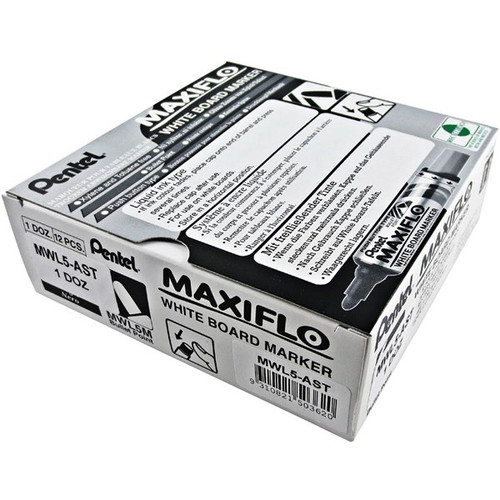 Pentel MWL5 Whiteboard Marker Maxiflo PUMP IT Bullet Point Assorted Colours, Box of 12