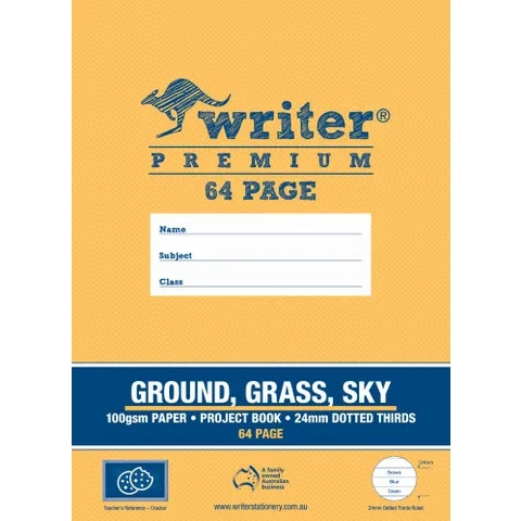 Writer Premium Project Book 64pg Ground/Grass/Sky Plain/24mm Dotted Thirds 330x240mm Crackers
