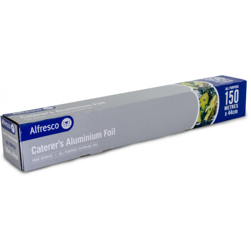 ALFRESCO CATERER'S ALUMINIUM FOIL ALL PURPOSE 44CM X 150M ROLL. CARTON OF 6 ROLLS