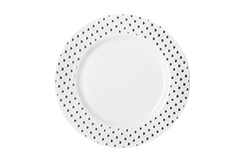 260mm Heavy Duty Dinner Plate With Silver Dot Rim, Pack of 6