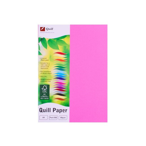 Quill Coloured Paper 80gsm A4 - Fluoro Pink, Pack of 500 (90182)