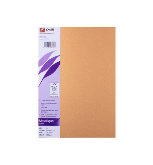 Quill Metallique Board 285gsm A4 - Autumn Gold, Pack of 25 (06102)