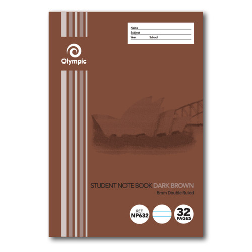 Olympic NSW Student Book NP632 250 x 175mm 32 Page 6mm Double Ruled Dark Brown (197742)