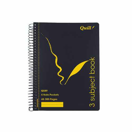 Quill Q Series 3 Subject Book 70gsm A5 300 Pages - Black