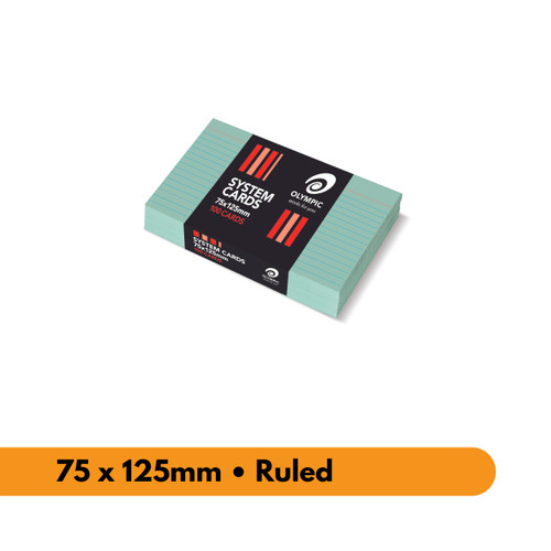 Olympic System Card Ruled 75 x 125mm Green, Pack of 100 (141452)