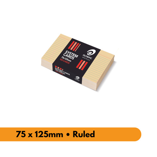 Olympic System Card Ruled 75 x 125mm Buff, Pack of 100 (141454)