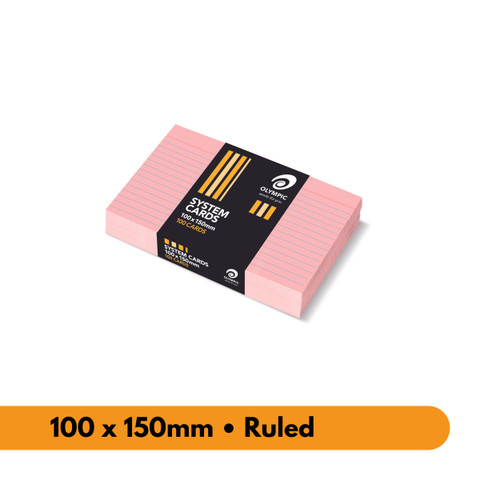 Olympic System Card Ruled 100 x 150mm Pink, Pack of 100 (141459)