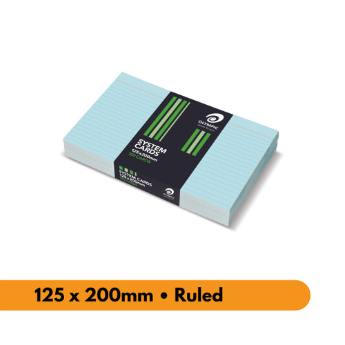Olympic System Card Ruled 125 x 200mm Blue, Pack of 100 (141463)
